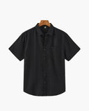 חולצה בד פשתן מכופתרת קצרה