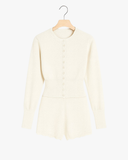 סט סוודר נפוח כפתורים נשים