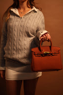 סריג Cable Knit חצי רוכסן – אפור