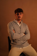 סריג Cable Knit חצי רוכסן – אפור